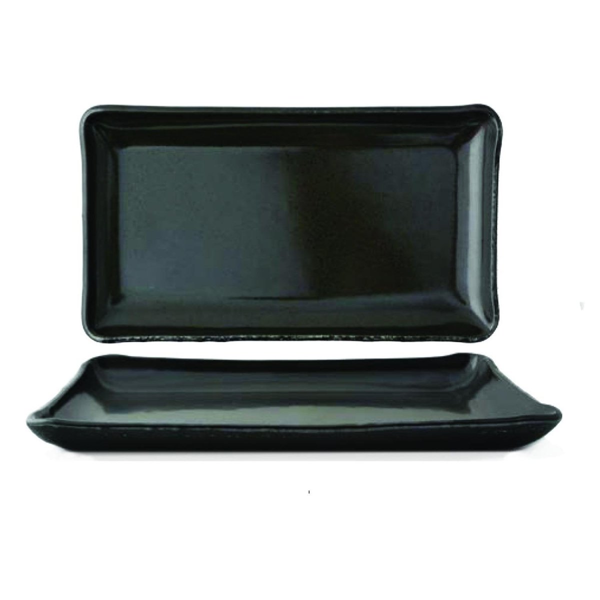 Turgla Fusion Glass Dinnerware 12.25" x 6" x h:1" Rectangular Gray Glass Platter, Set of 6 (01 - 018 - 31PPR) - iFoodservice Online