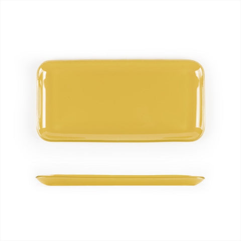 Turgla Fusion Glass Dinnerware 12.25" x 6" x h:1" Rectangular Turmeric Glass Platter, Set of 6 (01 - 018 - 31TRM) - iFoodservice Online