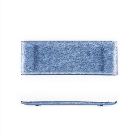 Turgla Fusion Glass Dinnerware 13.75" x 5" x h:0.5" Rectangular Blue Glass Platter, Set of 12 (01 - 017 - 35CBL) - iFoodservice Online