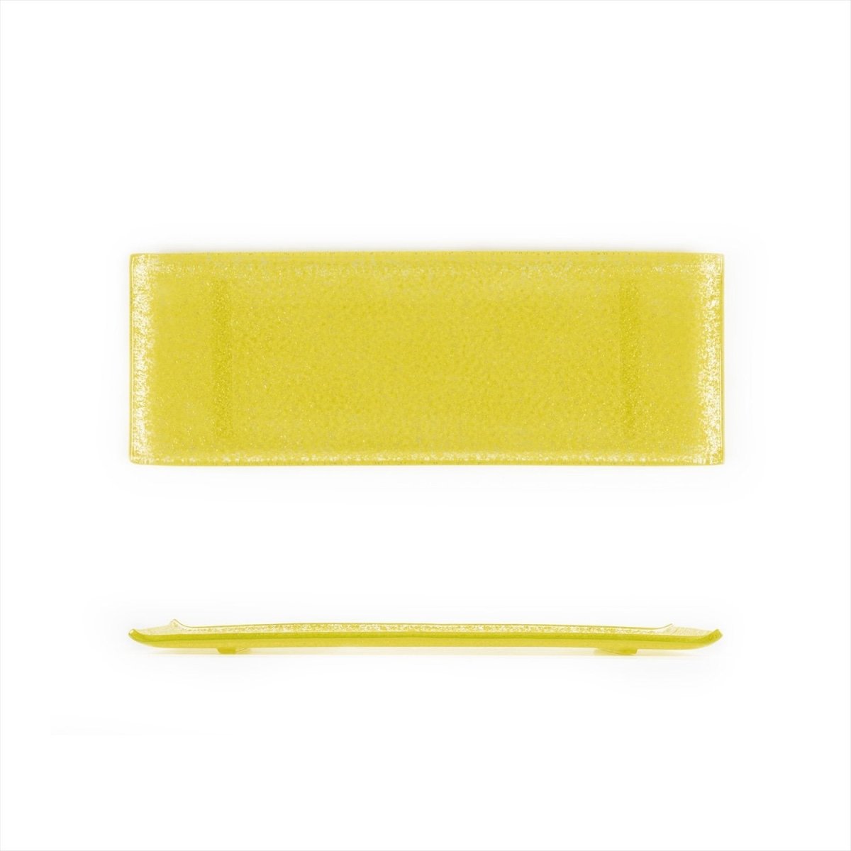 Turgla Fusion Glass Dinnerware 13.75" x 5" x h:0.5" Rectangular Yellow Glass Platter, Set of 12 (01 - 017 - 35YLW) - iFoodservice Online