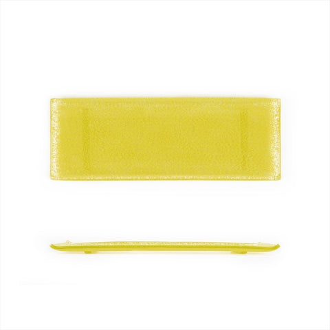 Turgla Fusion Glass Dinnerware 13.75" x 5" x h:0.5" Rectangular Yellow Glass Platter, Set of 12 (01 - 017 - 35YLW) - iFoodservice Online