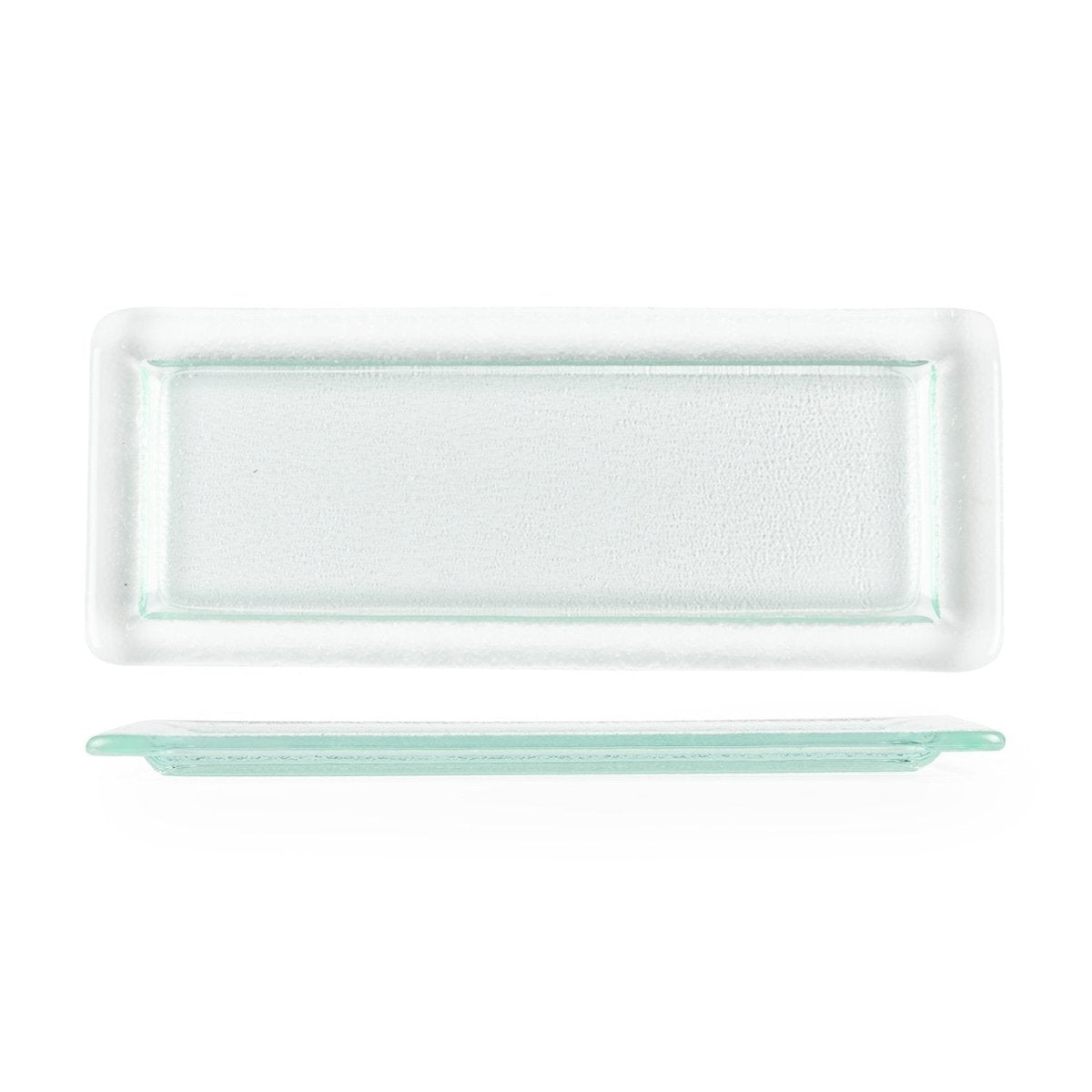 Turgla Fusion Glass Dinnerware 17.75" x 10" x h:0.75" Rectangular Clear Glass Platter, Set of 3 (01 - 013 - 45CLR) - iFoodservice Online