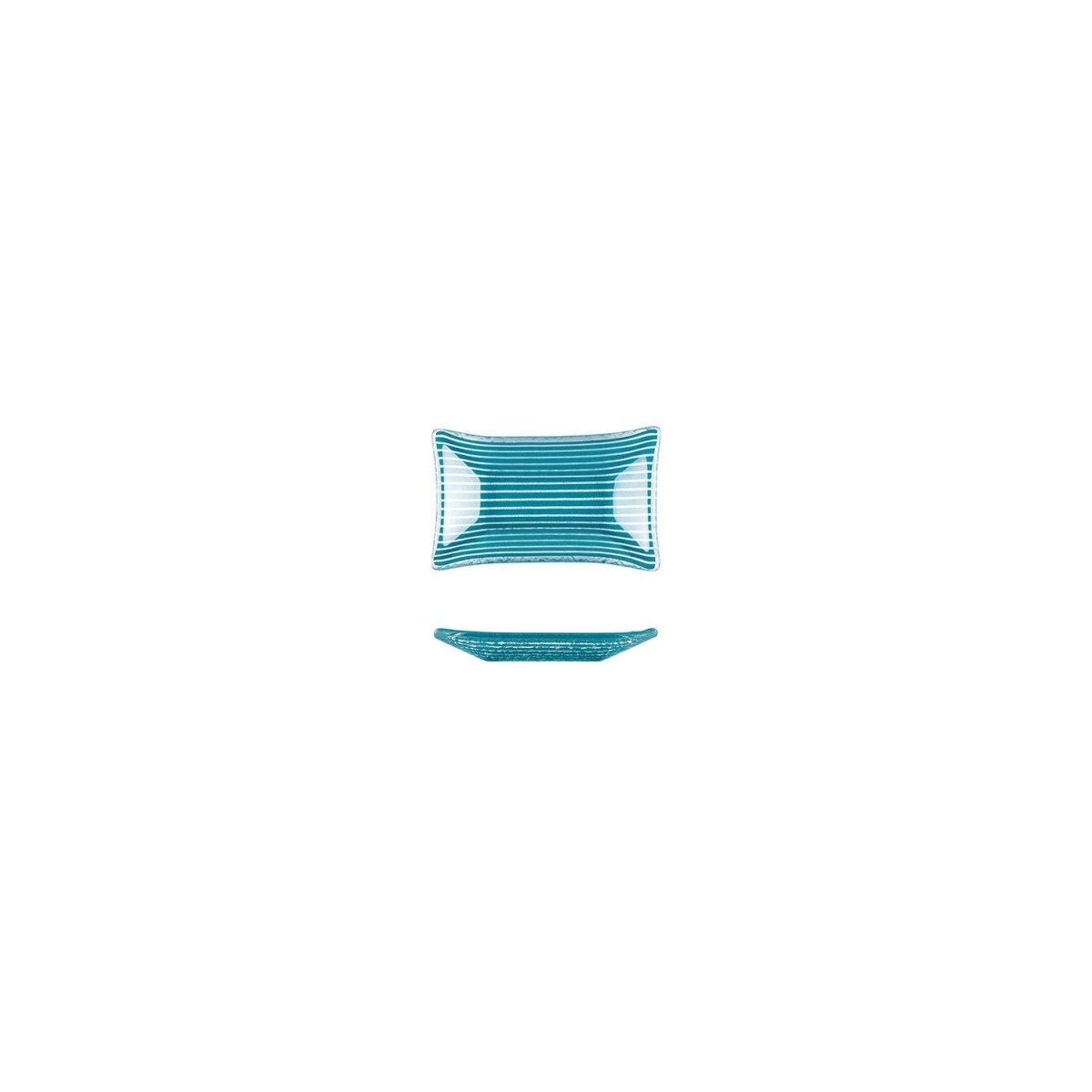 Turgla Fusion Glass Dinnerware 4.25" x 2.5" x h:0.5" 1 oz. Rectangular Blue Glass Ramekin, Set of 24 (10 - 036 - 11TRQ) - iFoodservice Online