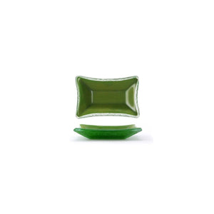 Turgla Fusion Glass Dinnerware 4.25" x 2.5" x h:0.5" 1 oz. Rectangular Green Glass Ramekin, Set of 24 (10 - 034 - 11GRN) - iFoodservice Online