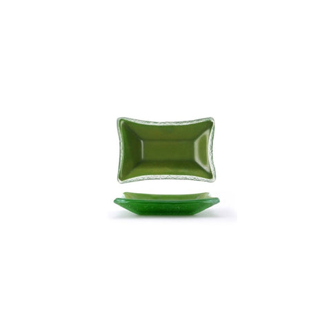 Turgla Fusion Glass Dinnerware 4.25" x 2.5" x h:0.5" 1 oz. Rectangular Green Glass Ramekin, Set of 24 (10 - 034 - 11GRN) - iFoodservice Online