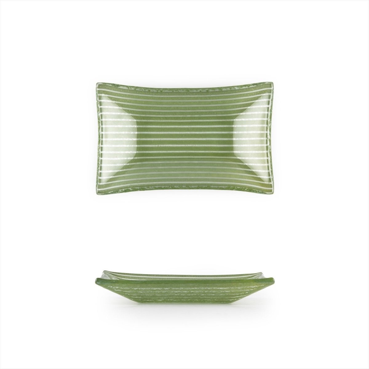 Turgla Fusion Glass Dinnerware 4.25" x 2.5" x h:0.5" 1 oz. Rectangular Green Glass Ramekin, Set of 24 (10 - 036 - 11GRN) - iFoodservice Online