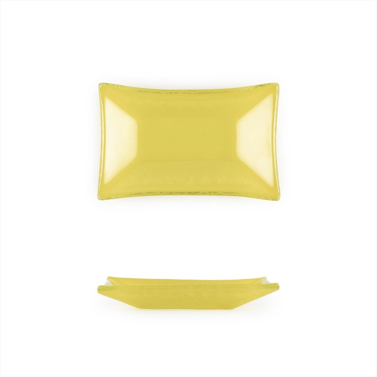Turgla Fusion Glass Dinnerware 4.25" x 2.5" x h:0.5" 1 oz. Rectangular Yellow Glass Ramekin, Set of 24 (10 - 034 - 11YLW) - iFoodservice Online
