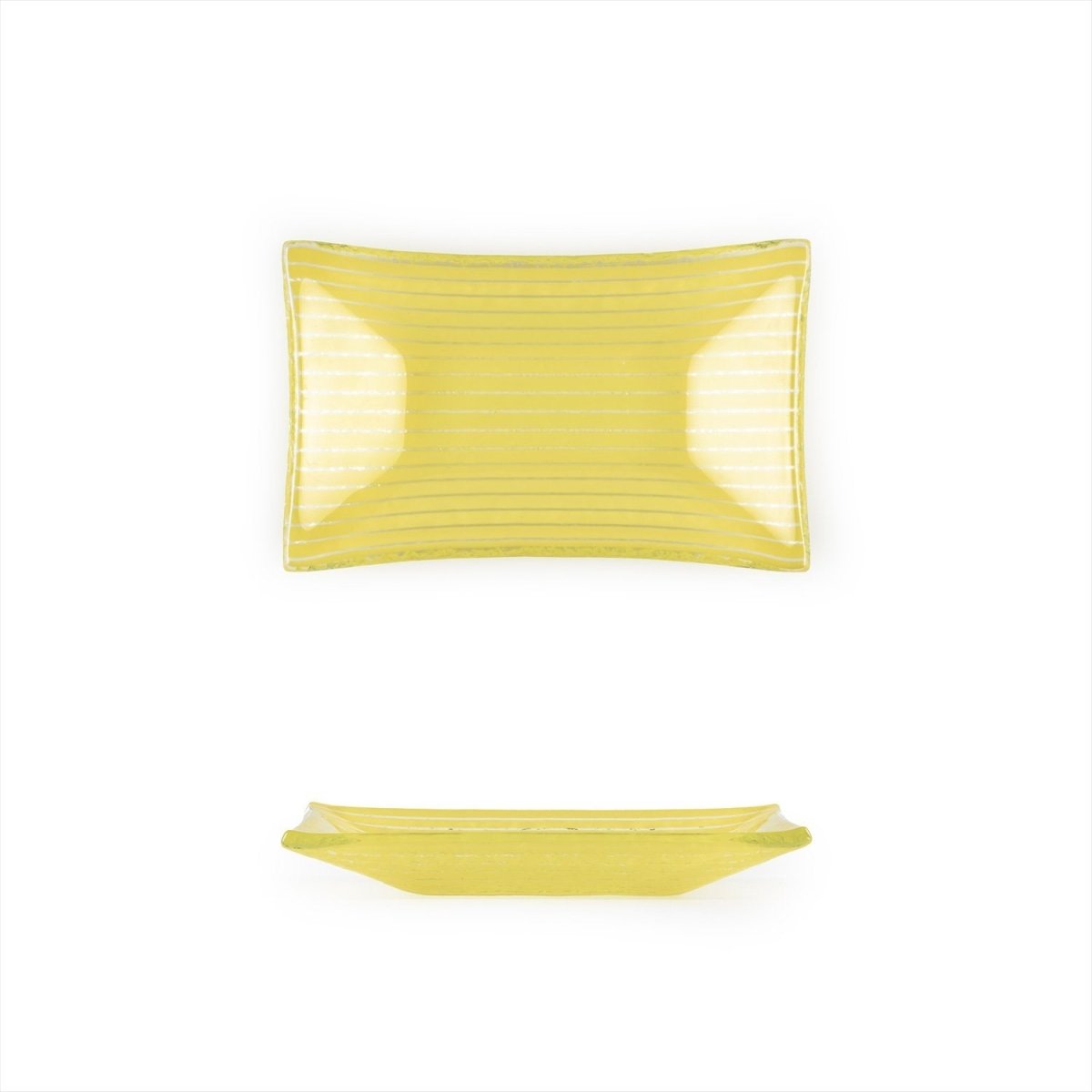 Turgla Fusion Glass Dinnerware 4.25" x 2.5" x h:0.5" 1 oz. Rectangular Yellow Glass Ramekin, Set of 24 (10 - 036 - 11YLW) - iFoodservice Online