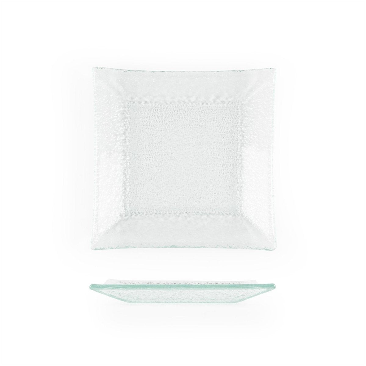 Turgla Fusion Glass Dinnerware 6.25" x 6" Square Clear Glass Plate, Set of 12 (02 - 351 - 16CLR) - iFoodservice Online
