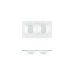 Turgla Fusion Glass Dinnerware 7" x 4" Rectangular Clear Glass Sectional Plate, Set of 12 (06 - 020 - 18CLR) - iFoodservice Online