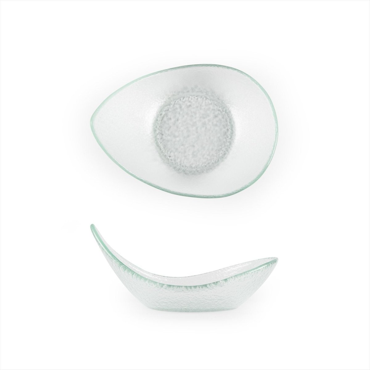 Turgla Fusion Glass Dinnerware 7.5" x 5.75" x h:3.25" 10 oz. Oval Clear Glass Bowl, Set of 6 (10 - 038 - 20CLR) - iFoodservice Online