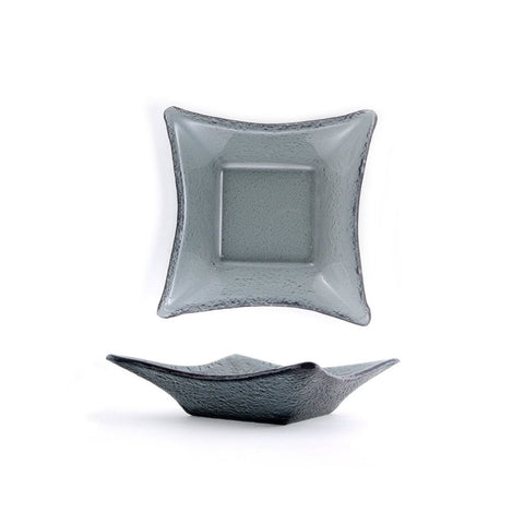 Turgla Fusion Glass Dinnerware 7.5" x 7.5" x h:2" 15 oz. Square Charcoal Glass Deep Plate, Set of 12 (02 - 358 - 20CHR) - iFoodservice Online