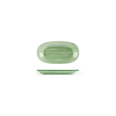 Turgla Fusion Glass Dinnerware 7.75" x 4.25" x h:0.5" Oval Green Glass Platter, Set of 12 (10 - 210 - 20GRN) - iFoodservice Online