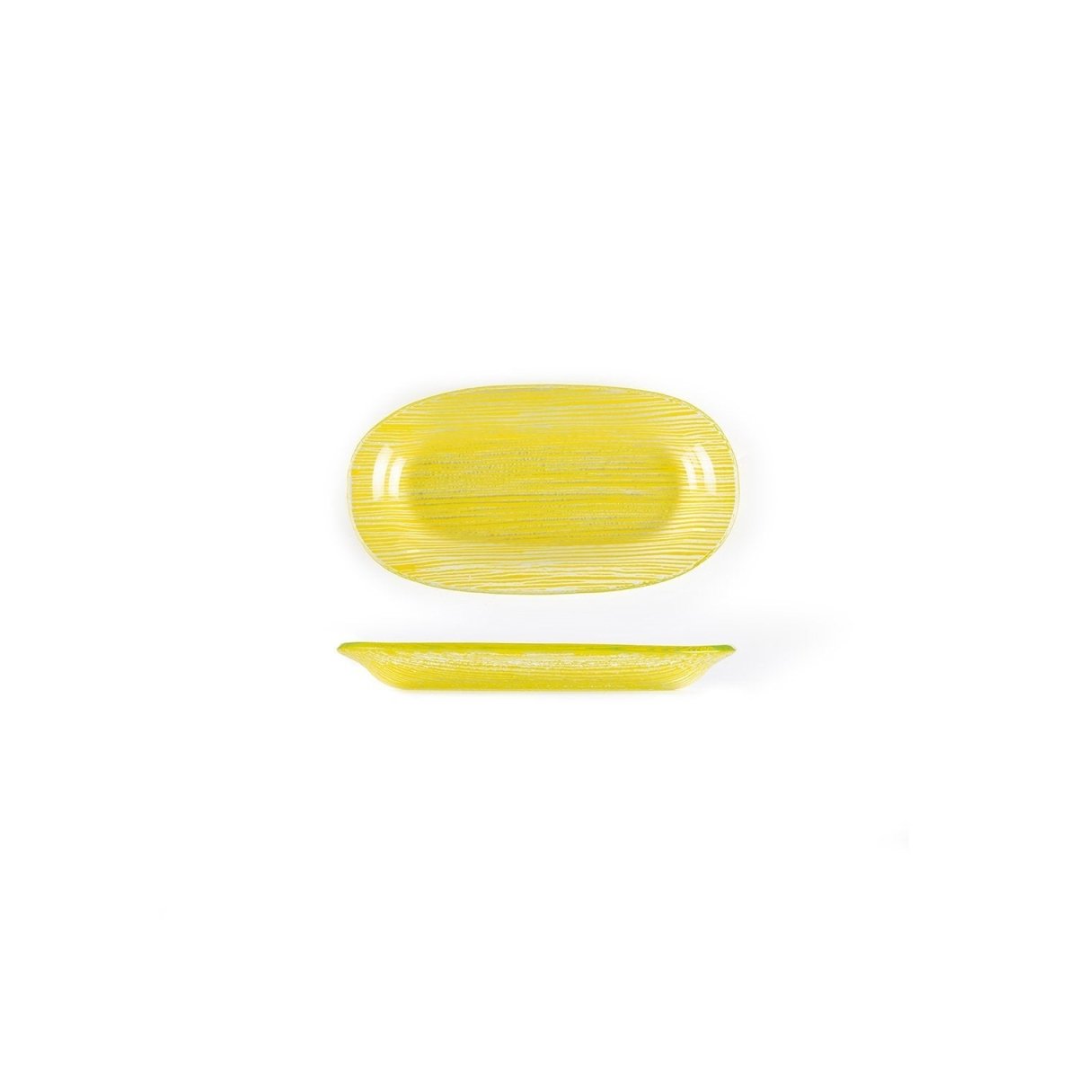 Turgla Fusion Glass Dinnerware 7.75" x 4.25" x h:0.5" Oval Yellow Glass Platter, Set of 12 (10 - 210 - 20YLW) - iFoodservice Online