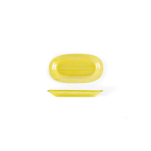 Turgla Fusion Glass Dinnerware 7.75" x 4.25" x h:0.5" Oval Yellow Glass Platter, Set of 12 (10 - 210 - 20YLW) - iFoodservice Online
