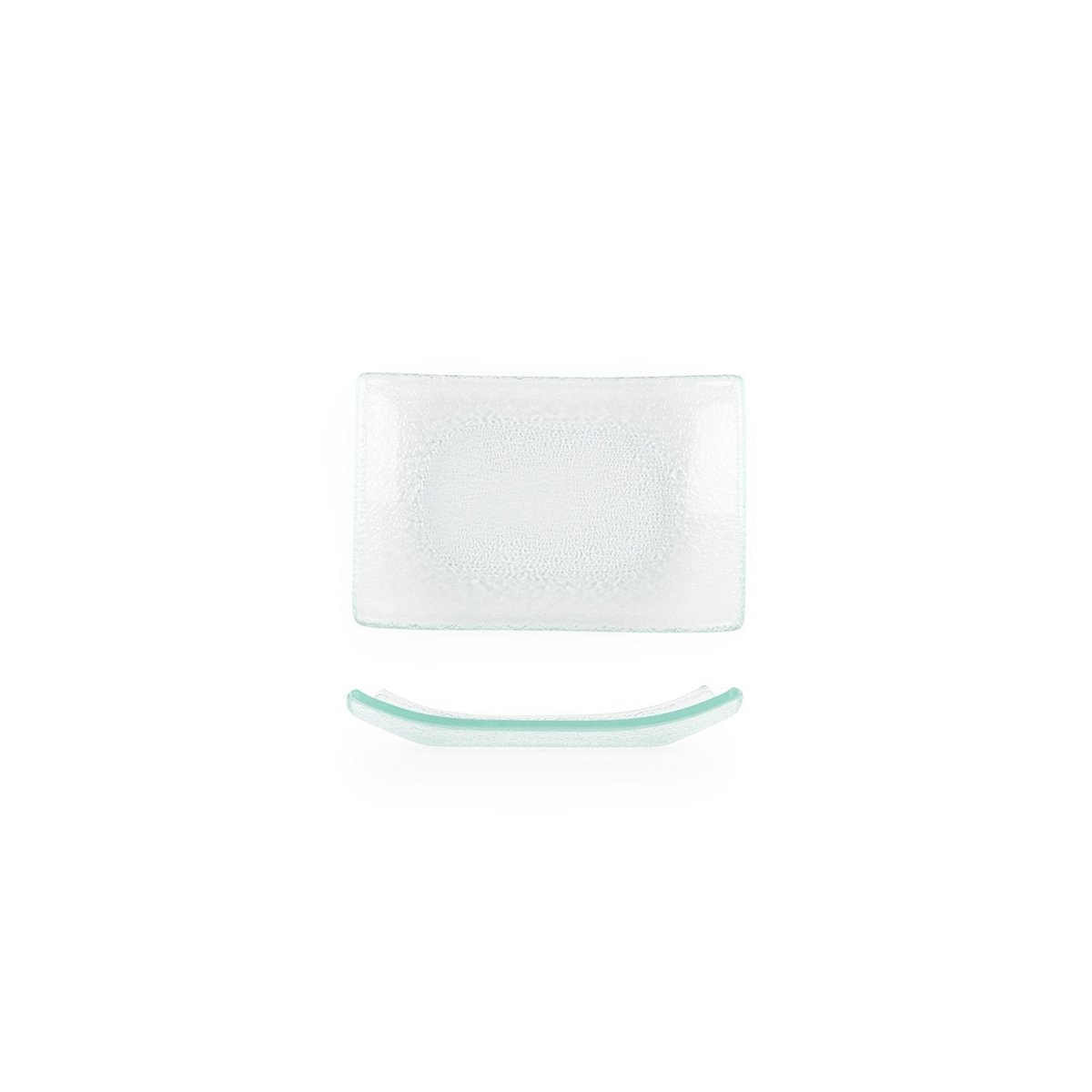 Turgla Fusion Glass Dinnerware 7.75" x 5" x h:0.75" Rectangular Clear Glass Platter, Set of 12 (01 - 015 - 20CLR) - iFoodservice Online