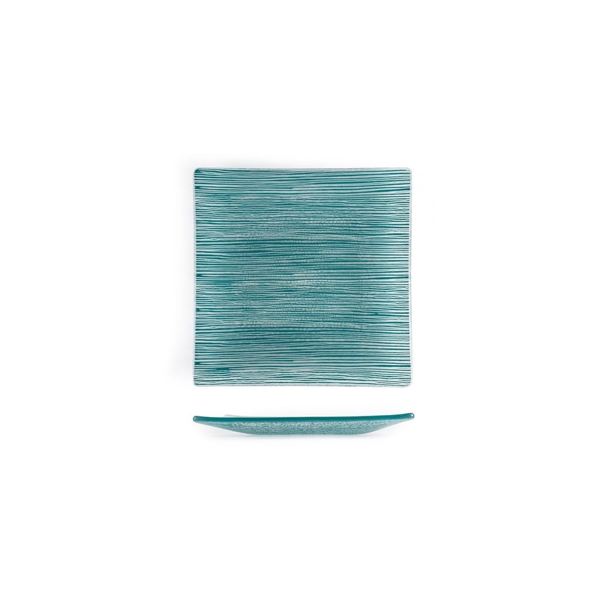 Turgla Fusion Glass Dinnerware 7.75" x 7.75" Square Blue Glass Plate, Set of 12 (02 - 414 - 20TRQ) - iFoodservice Online