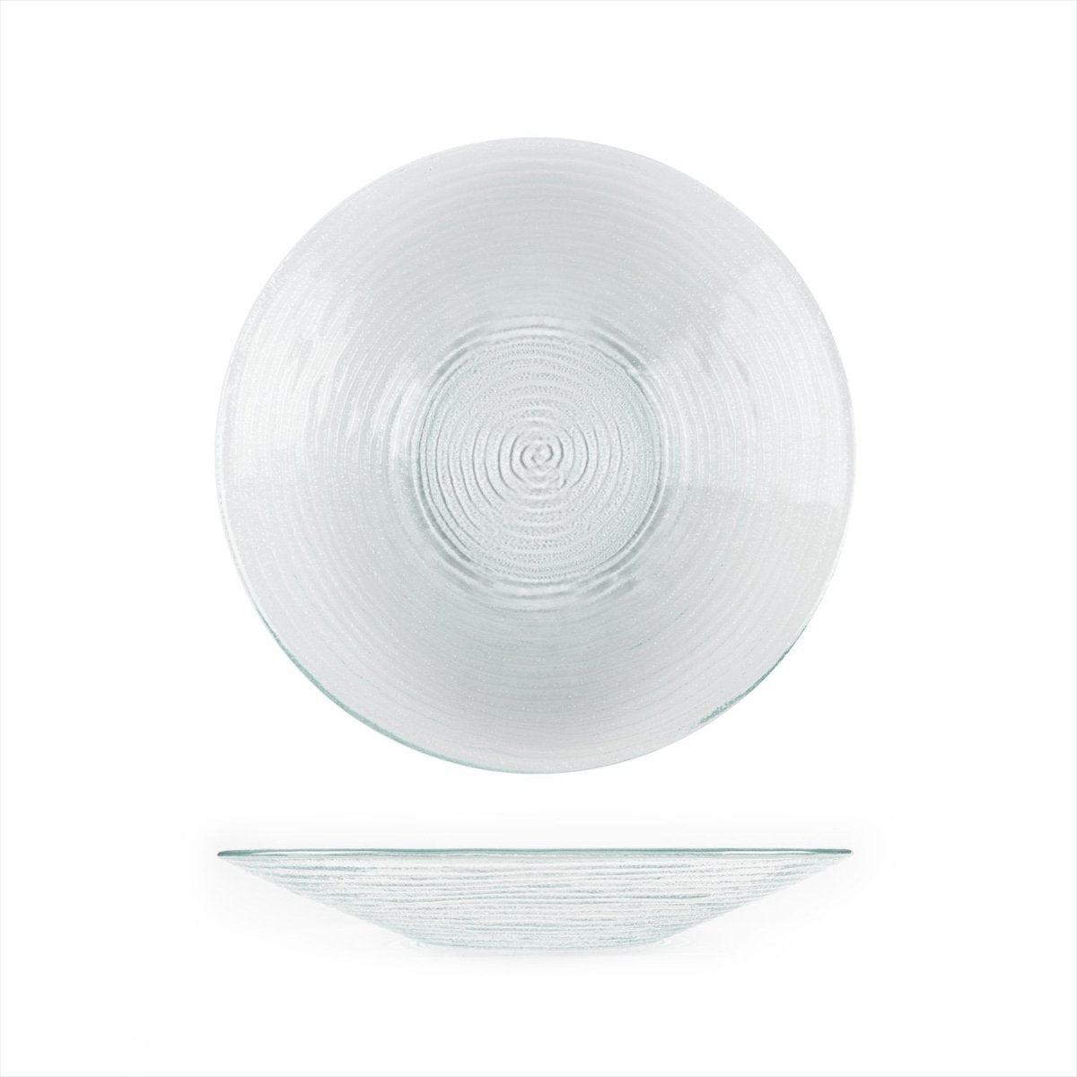 Turgla Fusion Glass Dinnerware dia.13.75" h:2" 58 oz. Round Clear Glass Bowl, Set of 6 (04 - 316 - 35CLR) - iFoodservice Online