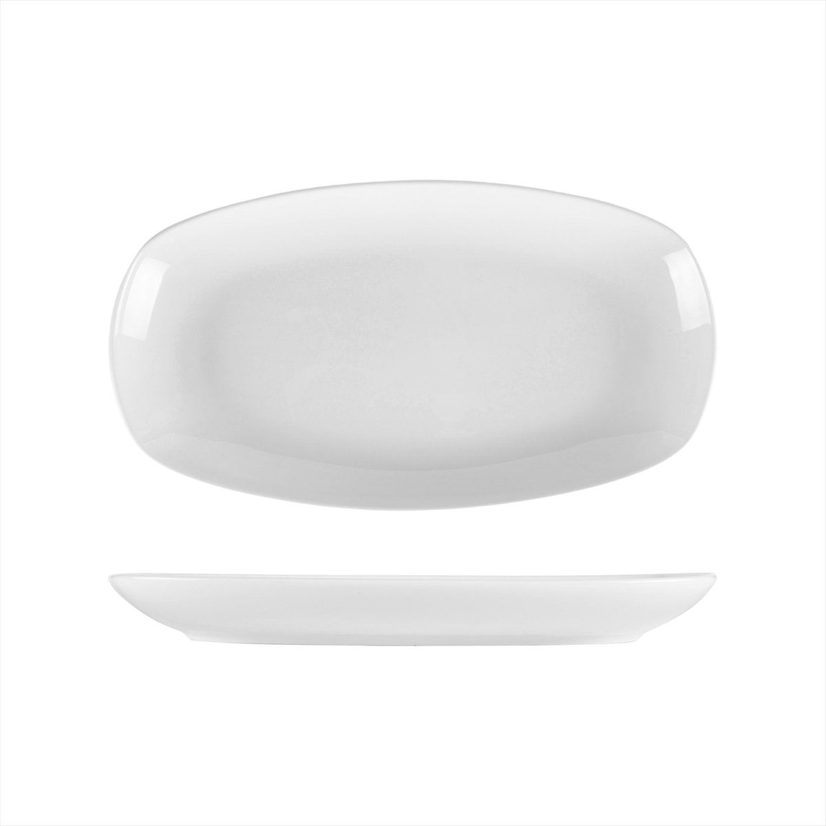 Turgla Porcelain Delta - Coupe 13.5" x 7.5" x h:1.5" Oval White Porcelain Platter (Set of 6) (KO34KY00) - iFoodservice Online