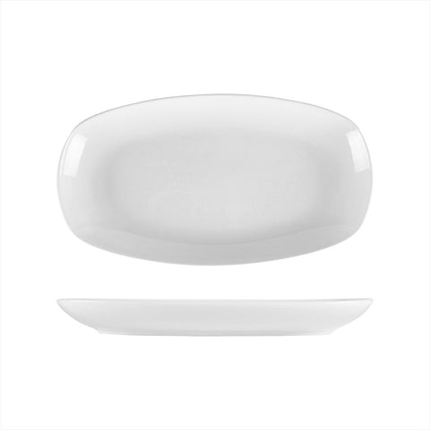 Turgla Porcelain Delta - Coupe 13.5" x 7.5" x h:1.5" Oval White Porcelain Platter (Set of 6) (KO34KY00) - iFoodservice Online
