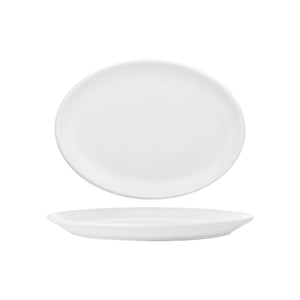 Turgla Porcelain Delta - Coupe 14.25" x 11.25" x h:1.25" Oval White Porcelain Platter (Set of 6) (LDY37KY00) - iFoodservice Online