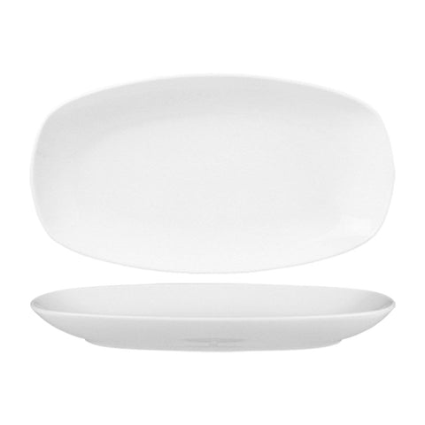 Turgla Porcelain Delta - Coupe 7.75" x 4" x h:0.75" Oval White Porcelain Platter (Set of 12) (KO19KY00) - iFoodservice Online