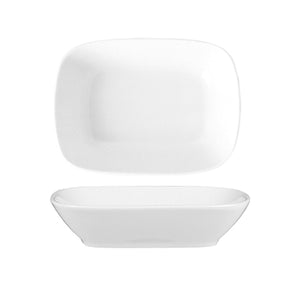 Turgla Porcelain Delta - Coupe 8" x 5.75" x h:1.75" 20 oz. Rectangular White Porcelain Deep Plate (Set of 12) (EO20KR00) - iFoodservice Online