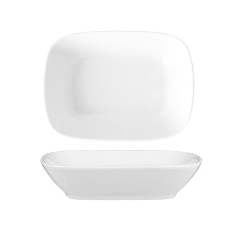Turgla Porcelain Delta - Coupe 8" x 5.75" x h:1.75" 20 oz. Rectangular White Porcelain Deep Plate (Set of 12) (EO20KR00) - iFoodservice Online