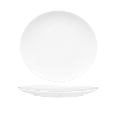 Turgla Porcelain Elips 10.25" x 9.5" Oval White Porcelain Plate (Set of 12) (ELS26DU00) - iFoodservice Online