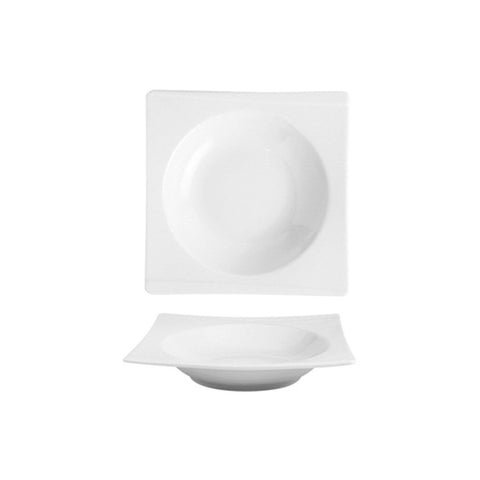 Turgla Porcelain Hong Kong 7.75" x 7.75" x h:1.75" 12 oz. Square White Porcelain Deep Plate (Set of 12) (HKG28CK00) - iFoodservice Online