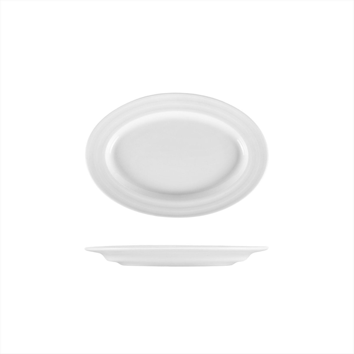 Turgla Porcelain Lizbon 9.5" x 6.75" x h:1" Oval White Porcelain Platter (Set of 6) (LIZ24KY00) - iFoodservice Online