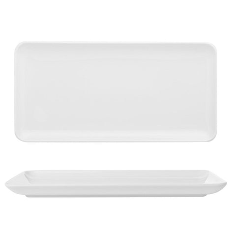 Turgla Porcelain Santa Monica 12.25" x 6.25" x h:1" Rectangular White Porcelain Platter (Set of 6) (SNO31KY00) - iFoodservice Online