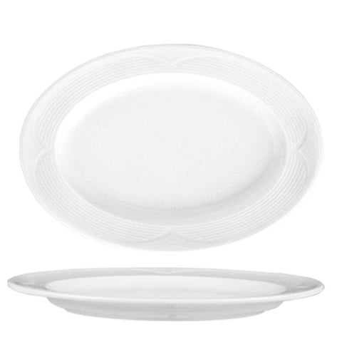 Turgla Porcelain Saturn 13" x 9.25" x h:1.25" Oval White Porcelain Platter (Set of 6) (STR34KY00) - iFoodservice Online