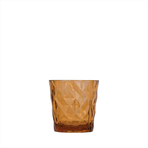 Turgla Rubikap Prism dia.3.5" h:3.5" 10 oz. Round Amber Polycarbonate Rocks/Old Fashioned (Set of 36) (R - PRSRCK250AMB) - iFoodservice Online