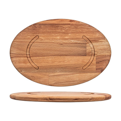 Turgla Wood 12.5" x 8.25" x h:0.75" Oval Brown Wood Underliner, Set of 1 (TWB501824A) - iFoodservice Online