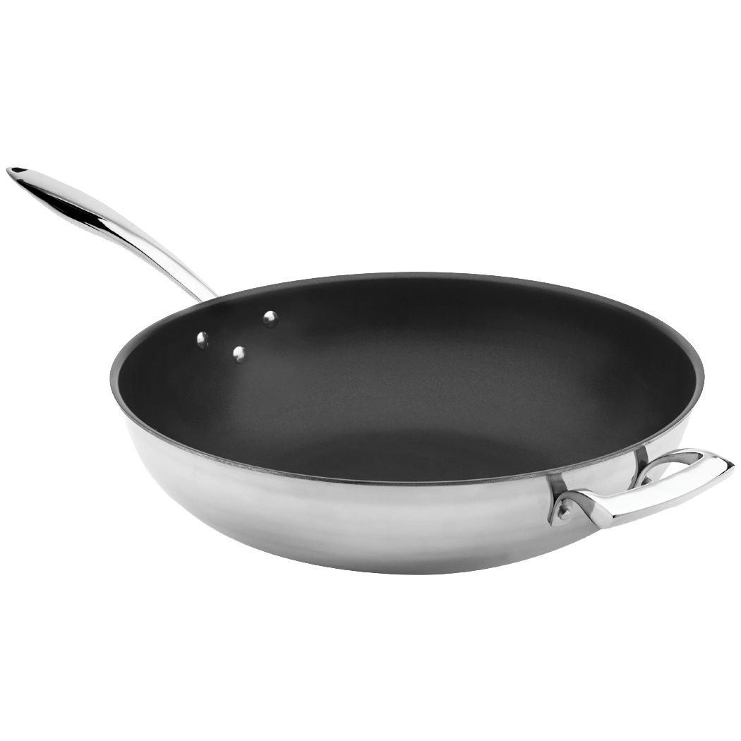Browne Foodservice Thermalloy Wok 14"/36cm 9qt/9.6l Stainless Steel 3 - ply With Excalibur (5724104) - iFoodservice Online