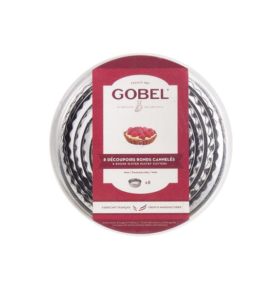 GOBEL St/st box set of 8 pcs round fluted cutter with rolled edges - Ø30 à 100 mm h36 mm 880001 - iFoodservice Online