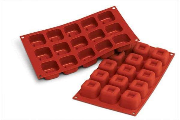 Louis Tellier Silikomart - Medium Square Savarin Red Mold 1 7/8'' X 1 7/8'' X 1 1/8'' H (SF081) - iFoodservice Online