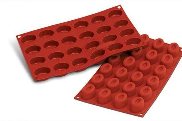 Louis Tellier Silikomart - Small Oval Savarin Red Mold 1 3/4'' X 1 1/4'' X 1'' H (SF083) - iFoodservice Online