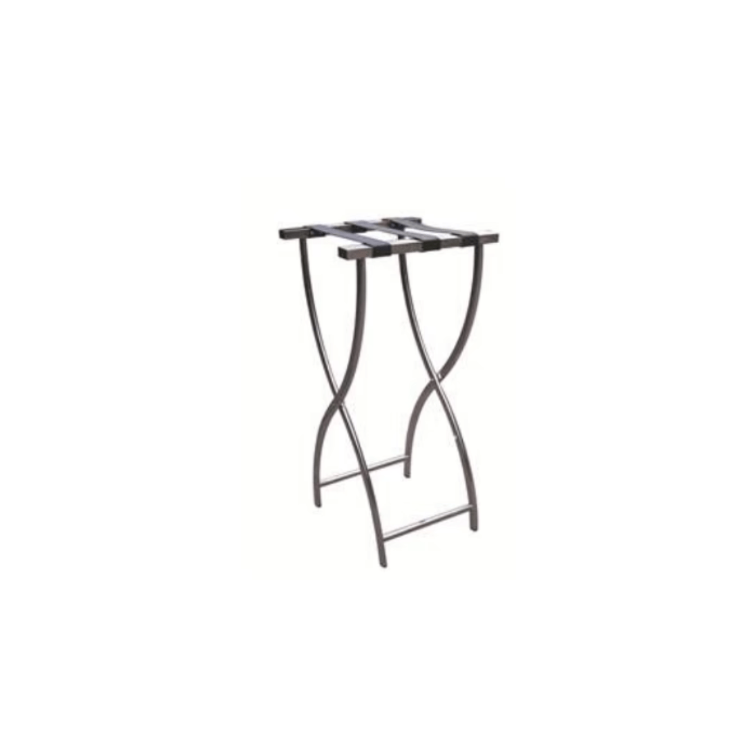 Pantheon Brushed Stainless Steel Tray Stand With 3 Black Leatherette Straps (MTS012 - BS) - iFoodservice Online