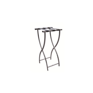 Pantheon Brushed Stainless Steel Tray Stand With 3 Black Leatherette Straps (MTS012 - BS) - iFoodservice Online