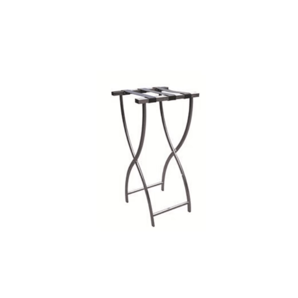Pantheon Brushed Stainless Steel Tray Stand With 3 Black Leatherette Straps (MTS012 - BS) - iFoodservice Online