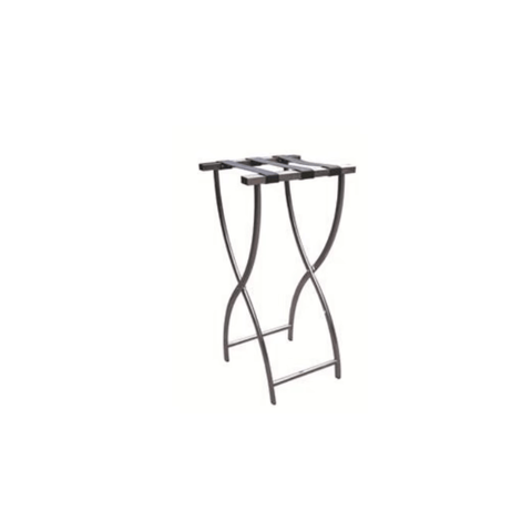 Pantheon Brushed Stainless Steel Tray Stand With 3 Black Leatherette Straps (MTS012 - BS) - iFoodservice Online